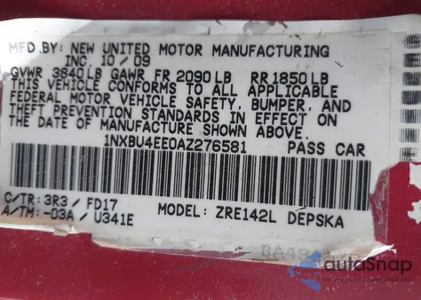 2010 Toyota Corolla S из США, поврежденный, VIN 1NXBU4EE0AZ276581